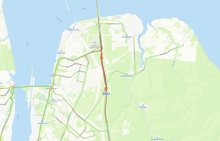 Пермяки три часа стоят в семикилометровой пробке на Восточном обходе. Карта